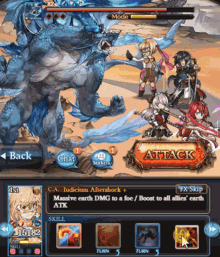 a screenshot of a video game with the attack button in the middle