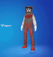 a person with a box on their head is dancing in front of a blue background that says vlggle.ai