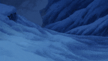 a painting of a snowy mountain with a blue sky in the background