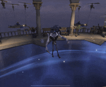 a cartoon character in a tuxedo is floating in a pool of water