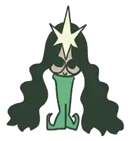 a cartoon drawing of a girl with long green hair and a star in her hair
