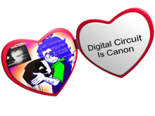 a couple of hearts with one that says digital circuit is canon on it
