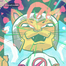 a cartoon drawing of a cat with a helmet on and a veefriends logo