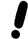 a black exclamation point with a circle around it on a white background .