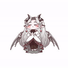 a girl with long white hair and horns is wearing a white dress and wings .