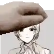 a close up of a person 's hand on a girl 's head .