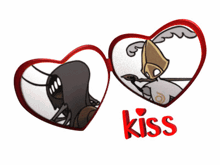 a picture of two hearts with the word kiss on the bottom
