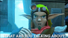 a video game character is talking about something