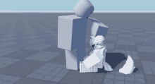 a 3d model of a person standing next to a cartoon character