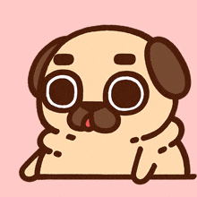 a cartoon drawing of a pug dog with big eyes