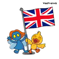 a cartoon of a snake holding a british flag next to a cat