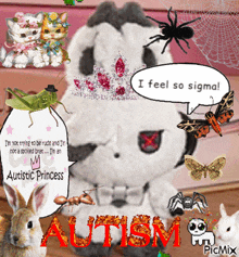 a stuffed animal wearing a tiara says i feel so sigma