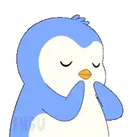 a blue and white penguin with the word pengu written on the bottom