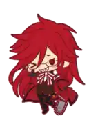 a cartoon drawing of a red haired girl holding a chainsaw