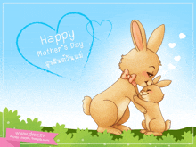 a happy mother 's day greeting card with two rabbits