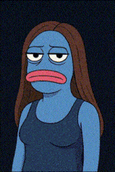 a cartoon of a woman with long hair and a sad face