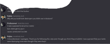 a screenshot of a discord conversation between professional and kojoos