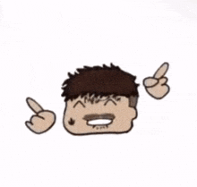 a cartoon drawing of a man with a mustache pointing up with his fingers .
