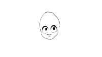 a black and white drawing of a cartoon character 's face
