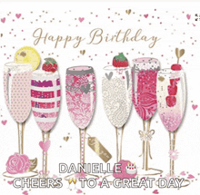 a birthday card for danielle with glasses of champagne on it