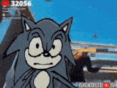 a cartoon drawing of sonic the hedgehog with the number 32056 in the corner