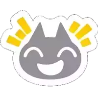 a sticker of a cat with its eyes closed and yellow rays coming out of its head .