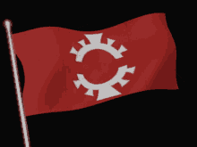 a red flag with a white c on it