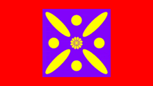 a pink background with a purple and yellow circle