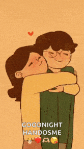 a cartoon of a man kissing a woman with the words goodnight handsome below