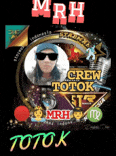 a poster for mrh crew totok showing a man wearing sunglasses