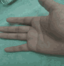 a close up of a person 's hand showing three fingers .