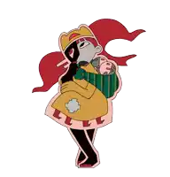 a cartoon drawing of a girl with red hair holding a baby in her arms