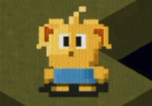 a pixel art of a cartoon character with a surprised look on his face .