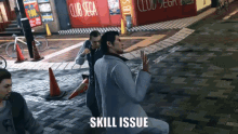 a man in a white suit is standing in front of a club sega sign