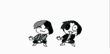 two cartoon characters are dancing together and one has a green eye