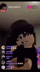 a cartoon character is holding a gun in front of a crowd .