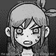 a black and white drawing of a girl with the caption why are most of the gifs in omori aubrey victory about kel