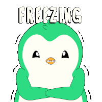 a cartoon of a penguin with the words freezing written above it