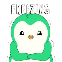 a cartoon of a penguin with the words freezing written above it