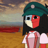 a cartoon character wearing a green hat with a star on it