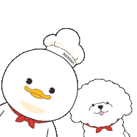 a duck with a chef 's hat that says " duckdam " on it