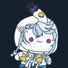 a cartoon character with a bird on top of her head