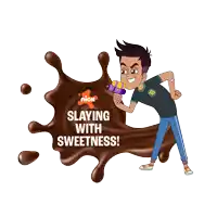 a cartoon of a boy holding an ice cream cone with the words slaying with sweetness behind him