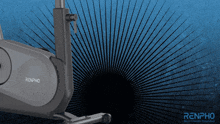 a renpho exercise bike is on a blue and black background