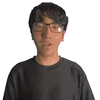 a man wearing glasses and a black mac shirt