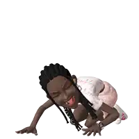 a cartoon girl with braids is wearing a pink skirt and a watch that says swatch