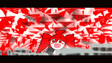 a cartoon character is surrounded by red triangles on a white background