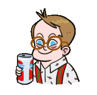 a cartoon of a boy holding a pepsi can
