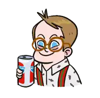 a cartoon of a boy holding a pepsi can