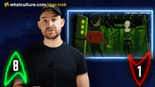 a man stands in front of a screen that says whatculture.com on it